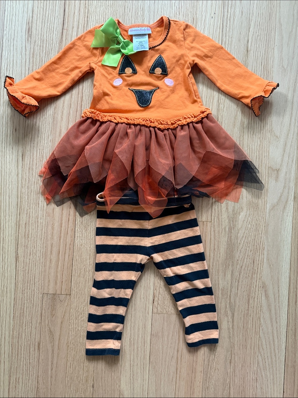 Bonnie Baby Orange Pumpkin Tutu Dress with Black-Striped Leggings